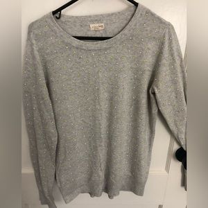 Women’s Sweater Maison Jules Grey with Lime and White Polka Dots Size M